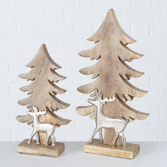 Albero WOOD in legno con renna in acciaio